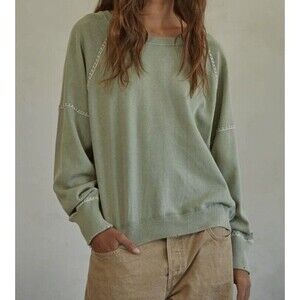 Women’s Raglan Relaxed Long Sleeve Pale Green Quite Frank Distressed Sweatshirt